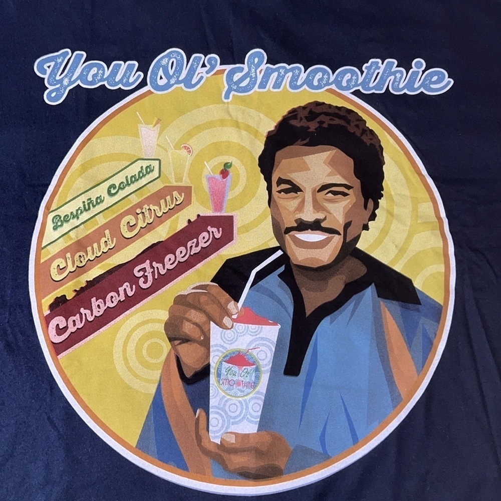 Star Wars Blue T-Shirt “you ol’ smoothie”  Landonis Balthazar Calrissian Sz  XL